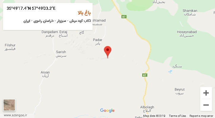 روستای باغ بالا بر روی نقشه