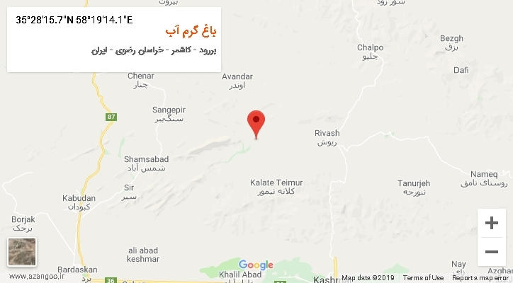 روستای باغ گرم آب بر روی نقشه