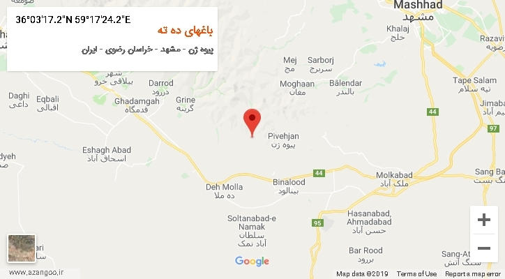 روستای باغهای ده ته بر روی نقشه