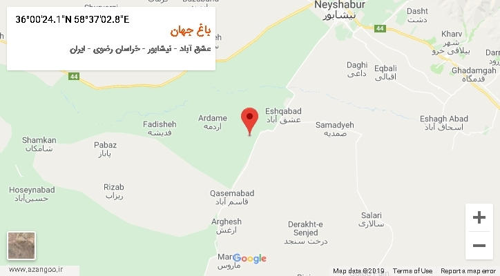 روستای باغ جهان بر روی نقشه