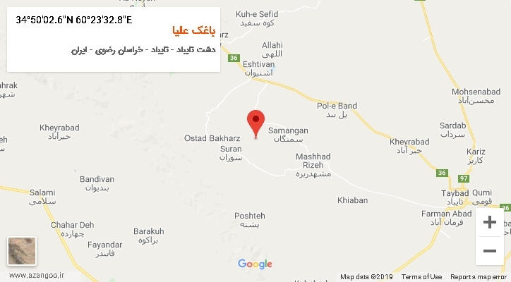 روستای باغک علیا بر روی نقشه