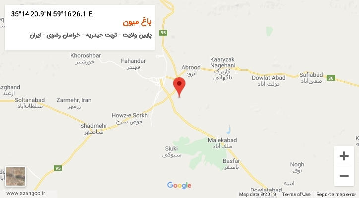 روستای باغ میون بر روی نقشه