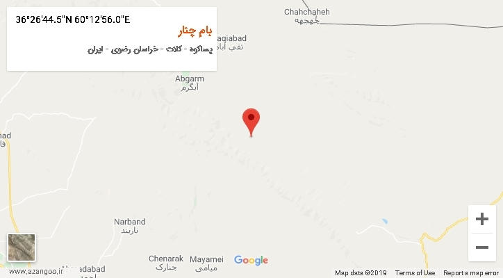 روستای بام چنار بر روی نقشه