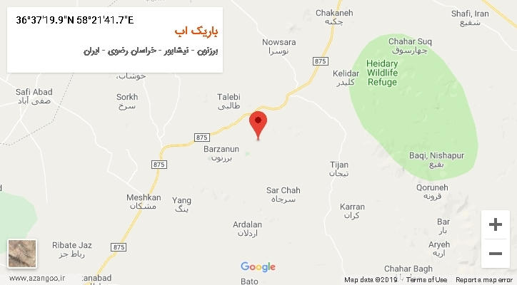 روستای باریک اب بر روی نقشه