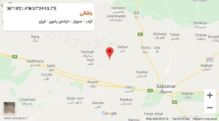 روستای باشالی بر روی نقشه