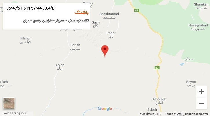 روستای باشتنگ بر روی نقشه