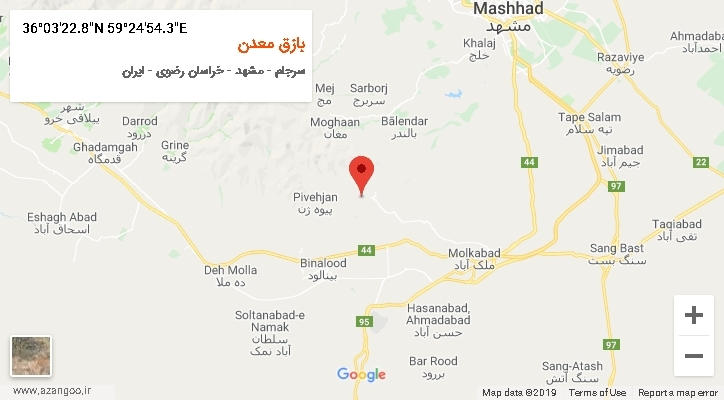 روستای بازق معدن بر روی نقشه