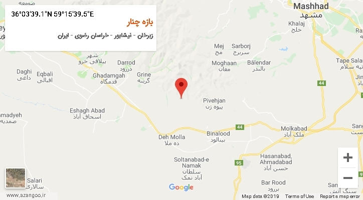 روستای بازه چنار بر روی نقشه