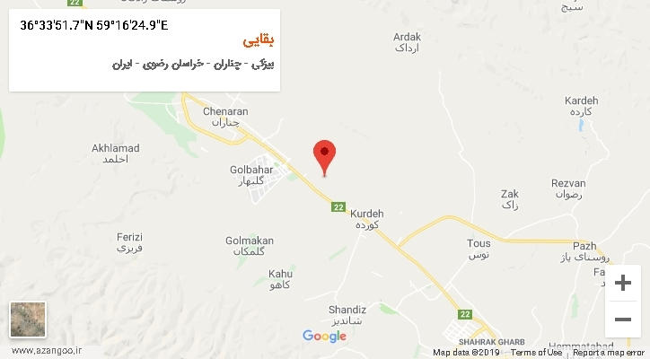 روستای بقایی بر روی نقشه