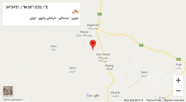 روستای بغل بر روی نقشه