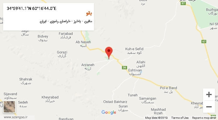 روستای بقو بر روی نقشه