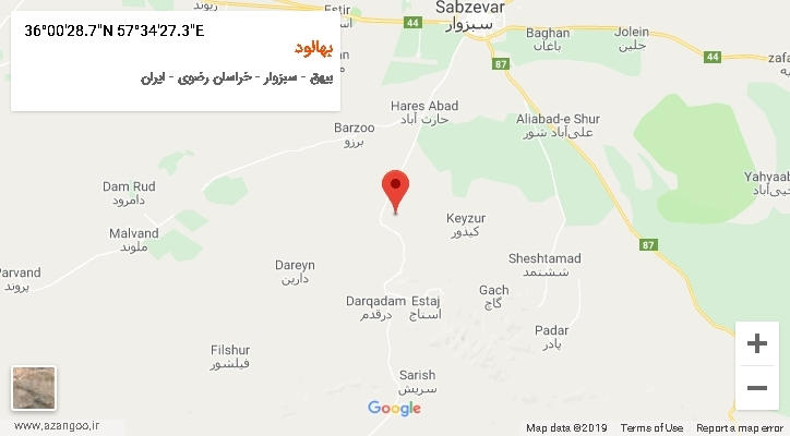 روستای بهالود بر روی نقشه