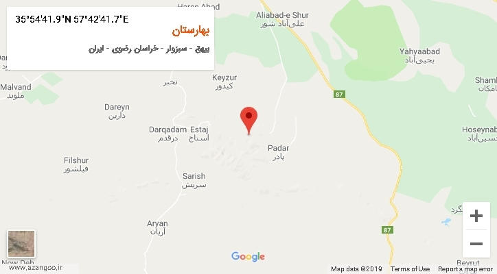 روستای بهارستان بر روی نقشه