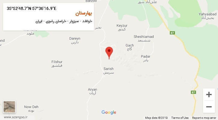 روستای بهارستان بر روی نقشه