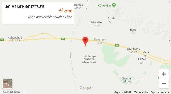 روستای بهمن آباد بر روی نقشه