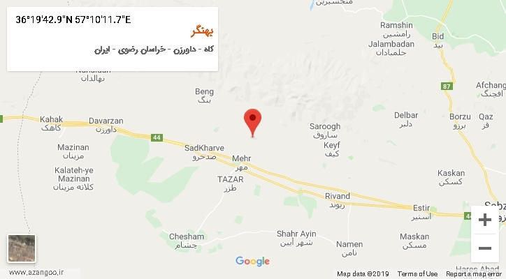 روستای بهنگر بر روی نقشه