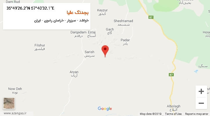 روستای بجدنگ علیا بر روی نقشه