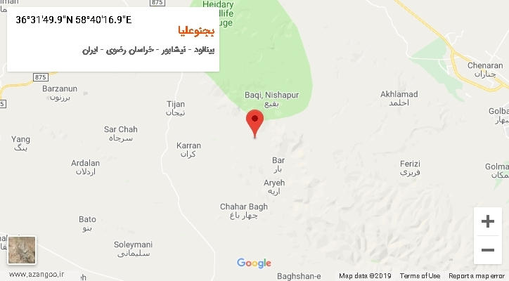 روستای بجنوعلیا بر روی نقشه