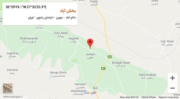 روستای بخش آباد بر روی نقشه
