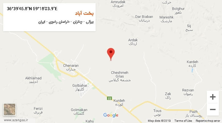 روستای بخت آباد بر روی نقشه