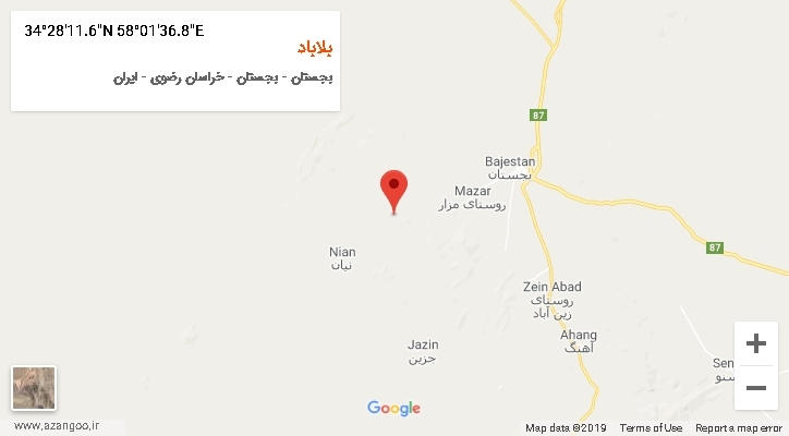 روستای بلاباد بر روی نقشه