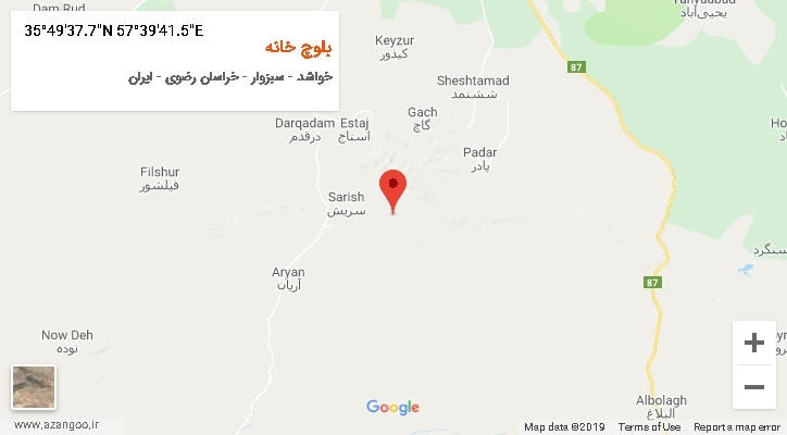 روستای بلوچ خانه بر روی نقشه