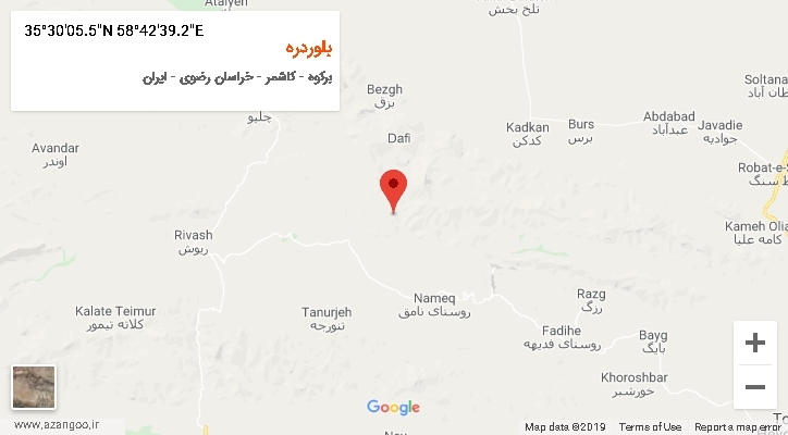 روستای بلوردره بر روی نقشه