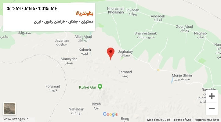 روستای بناوندربالا بر روی نقشه