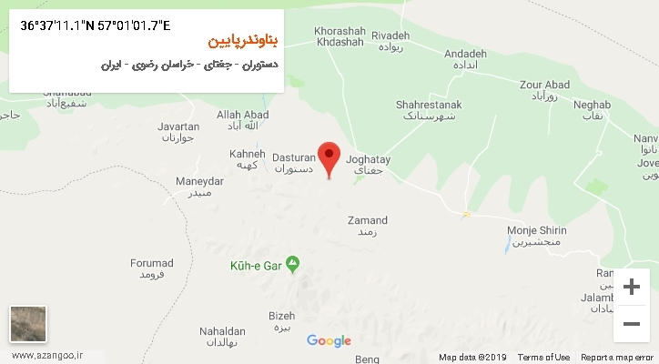 روستای بناوندرپایین بر روی نقشه