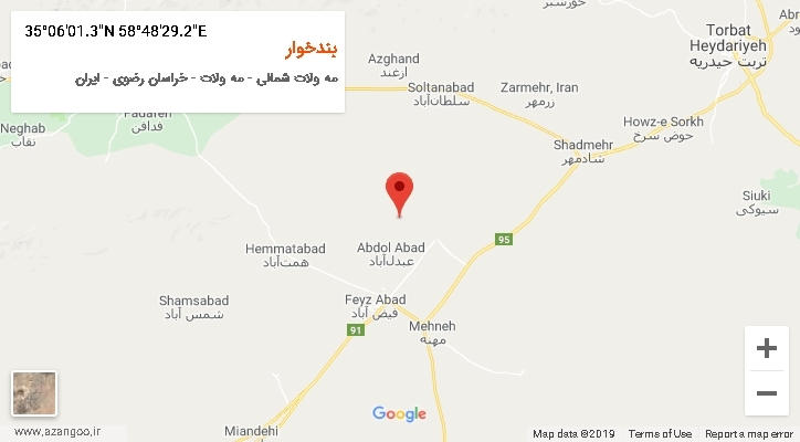 روستای بندخوار بر روی نقشه