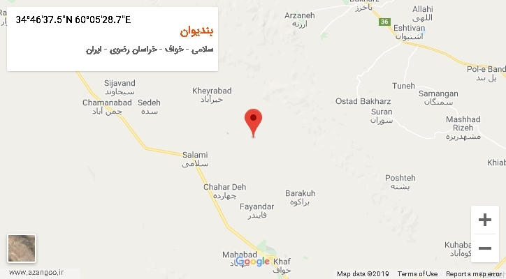 روستای بندیوان بر روی نقشه