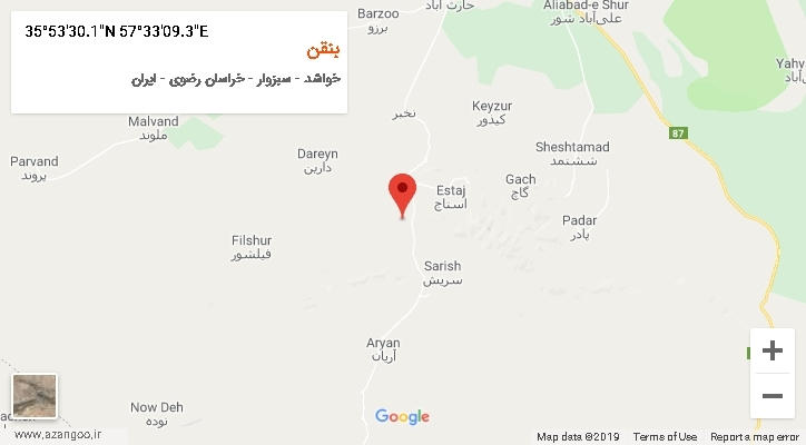 روستای بنقن بر روی نقشه