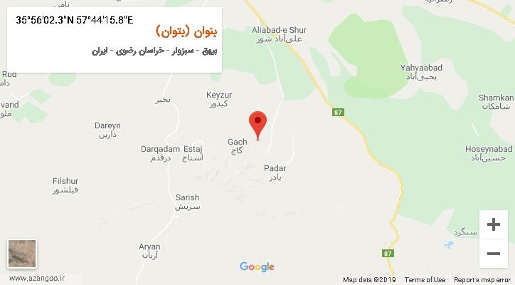 روستای بنوان (بتوان) بر روی نقشه