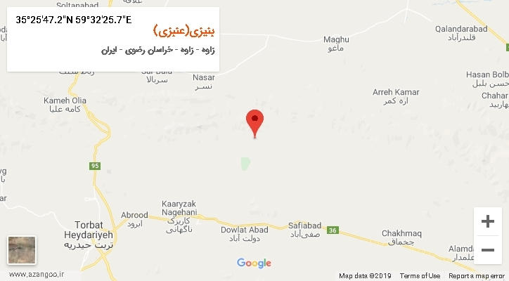 روستای بنیزی(عنبزی) بر روی نقشه