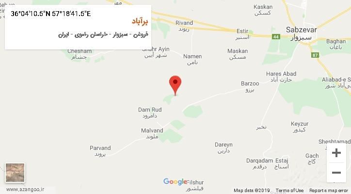 روستای برآباد بر روی نقشه
