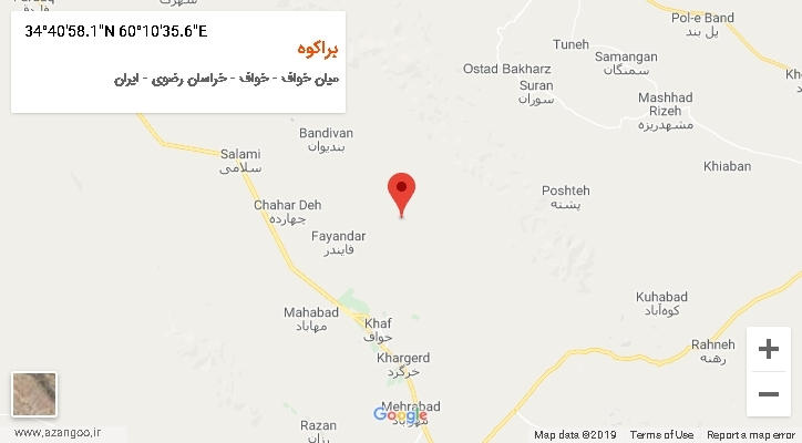 روستای براکوه بر روی نقشه