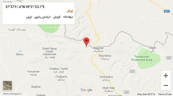 روستای بردر بر روی نقشه