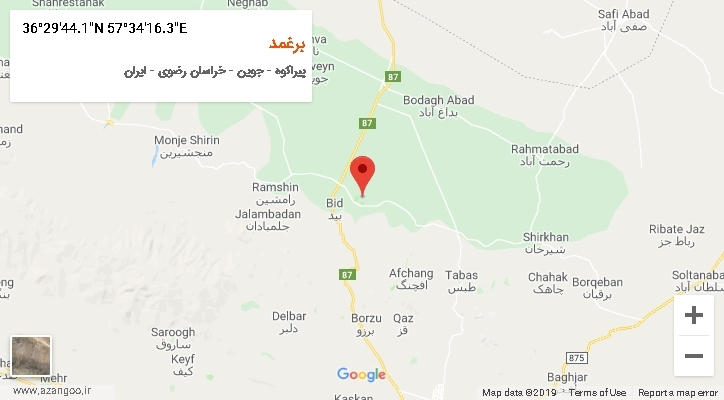 روستای برغمد بر روی نقشه