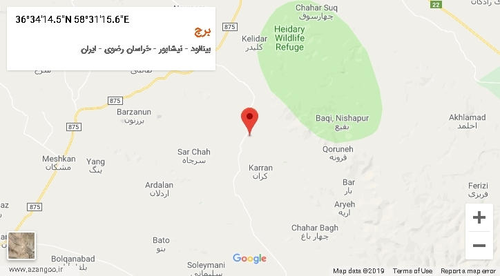 روستای برج بر روی نقشه