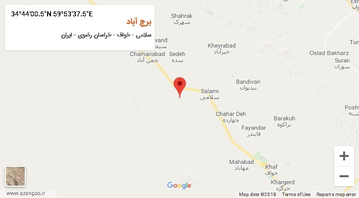 روستای برج آباد بر روی نقشه