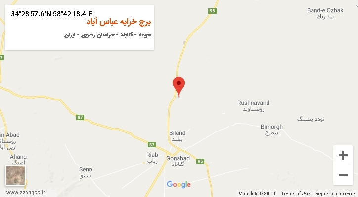 روستای برج خرابه عباس آباد بر روی نقشه