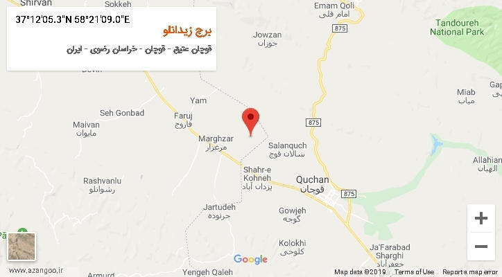 روستای برج زیدانلو بر روی نقشه