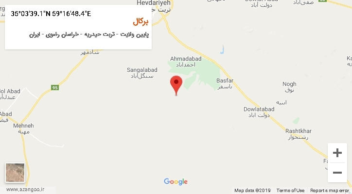 روستای برکال بر روی نقشه