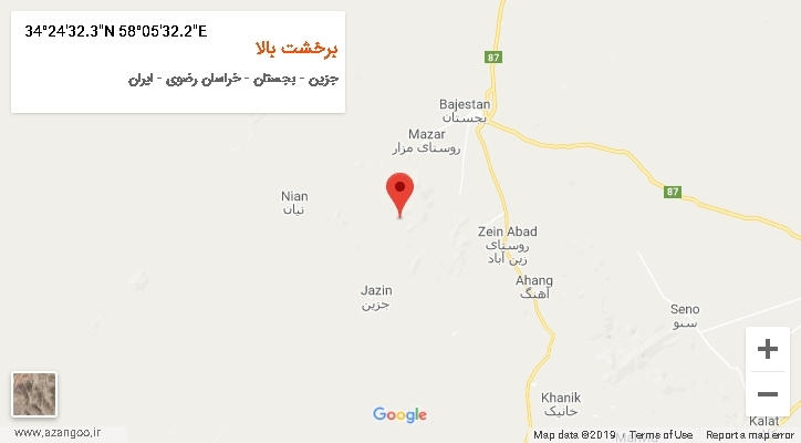 روستای برخشت بالا بر روی نقشه