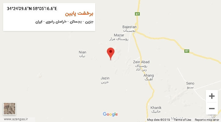 روستای برخشت پایین بر روی نقشه