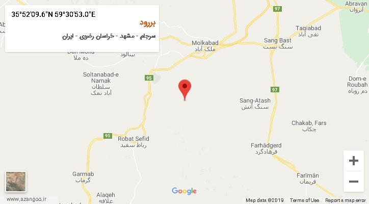 روستای بررود بر روی نقشه