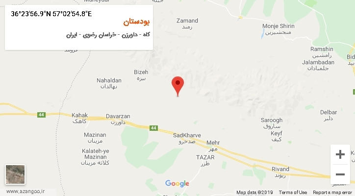روستای بودستان بر روی نقشه