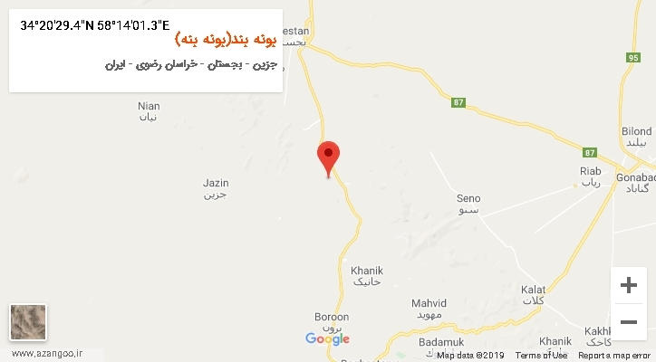 روستای بونه بند(بونه بنه) بر روی نقشه
