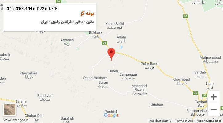 روستای بوته گز بر روی نقشه