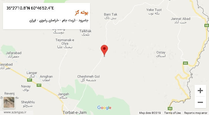 روستای بوته گز بر روی نقشه
